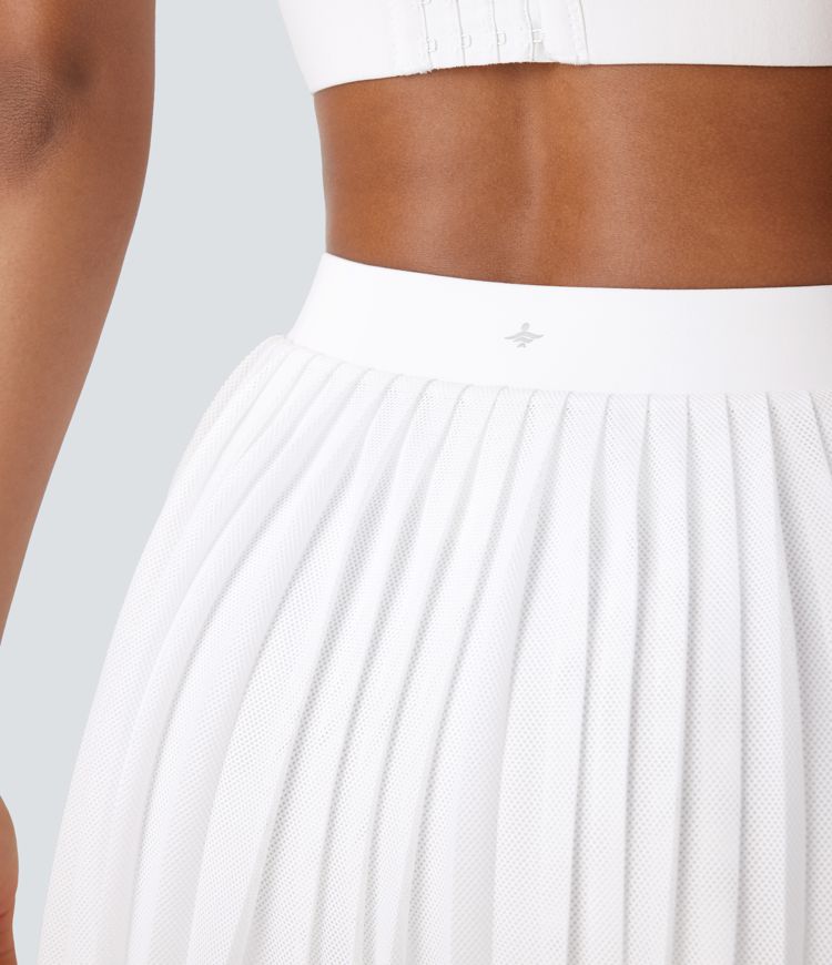 High Waisted Pleated Contrast Mesh 2-in-1 Pocket Mini Tennis Skirt