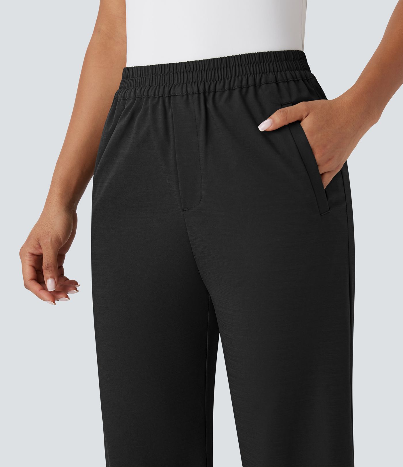 Hohe Taille Gerade Bein Capri Freizeithose mit Taschen