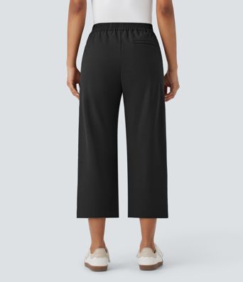 Hohe Taille Gerade Bein Capri Freizeithose mit Taschen