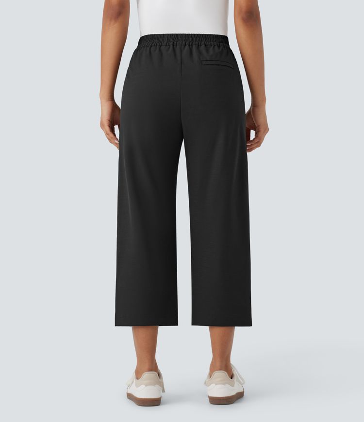 Hohe Taille Gerade Bein Capri Freizeithose mit Taschen