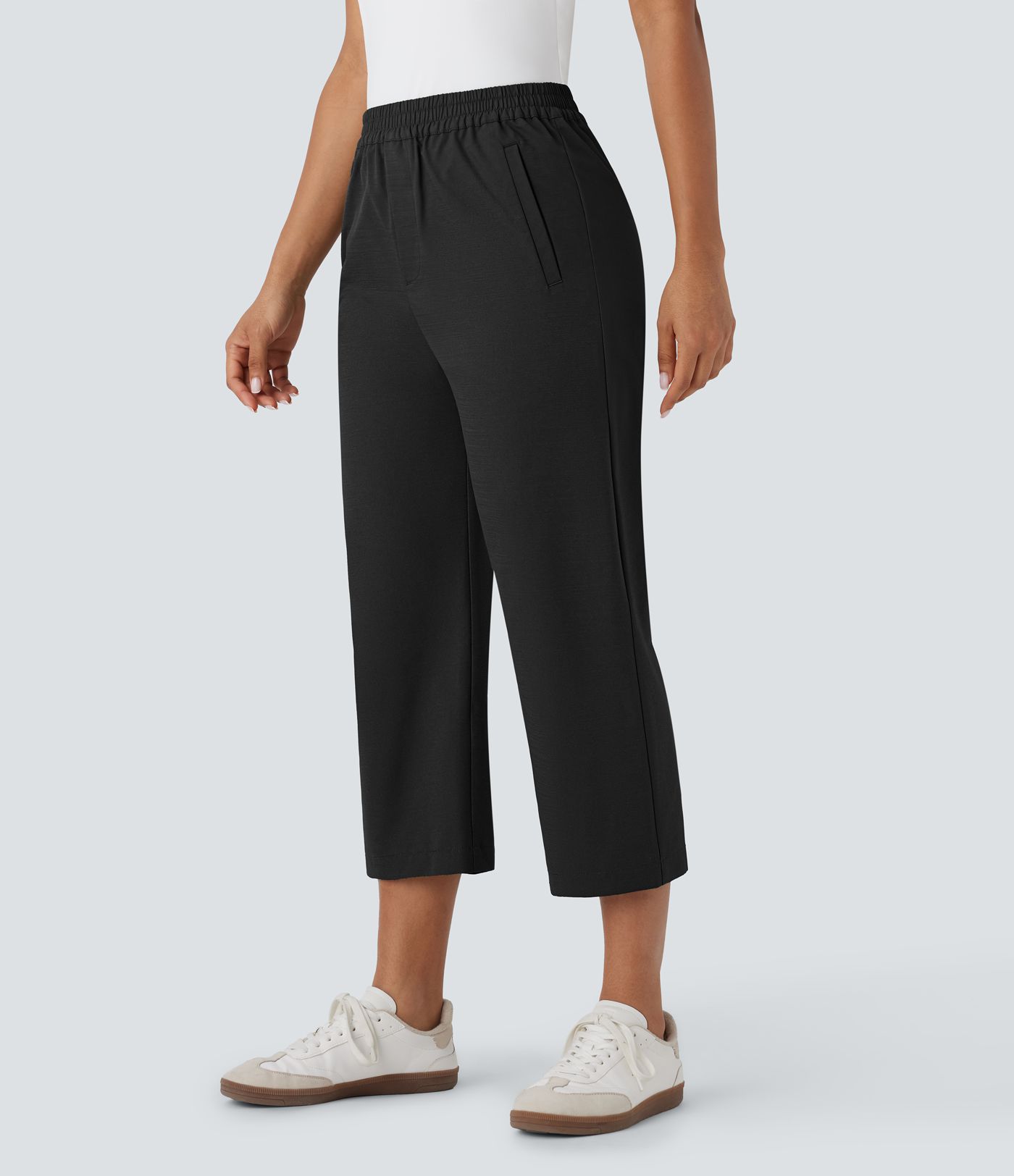 Hohe Taille Gerade Bein Capri Freizeithose mit Taschen