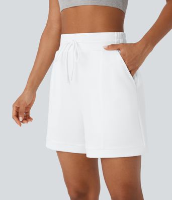 High Waisted Drawstring Pocket Yoga Sweat Shorts