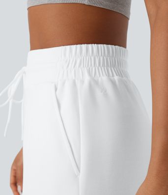 High Waisted Drawstring Pocket Yoga Sweat Shorts