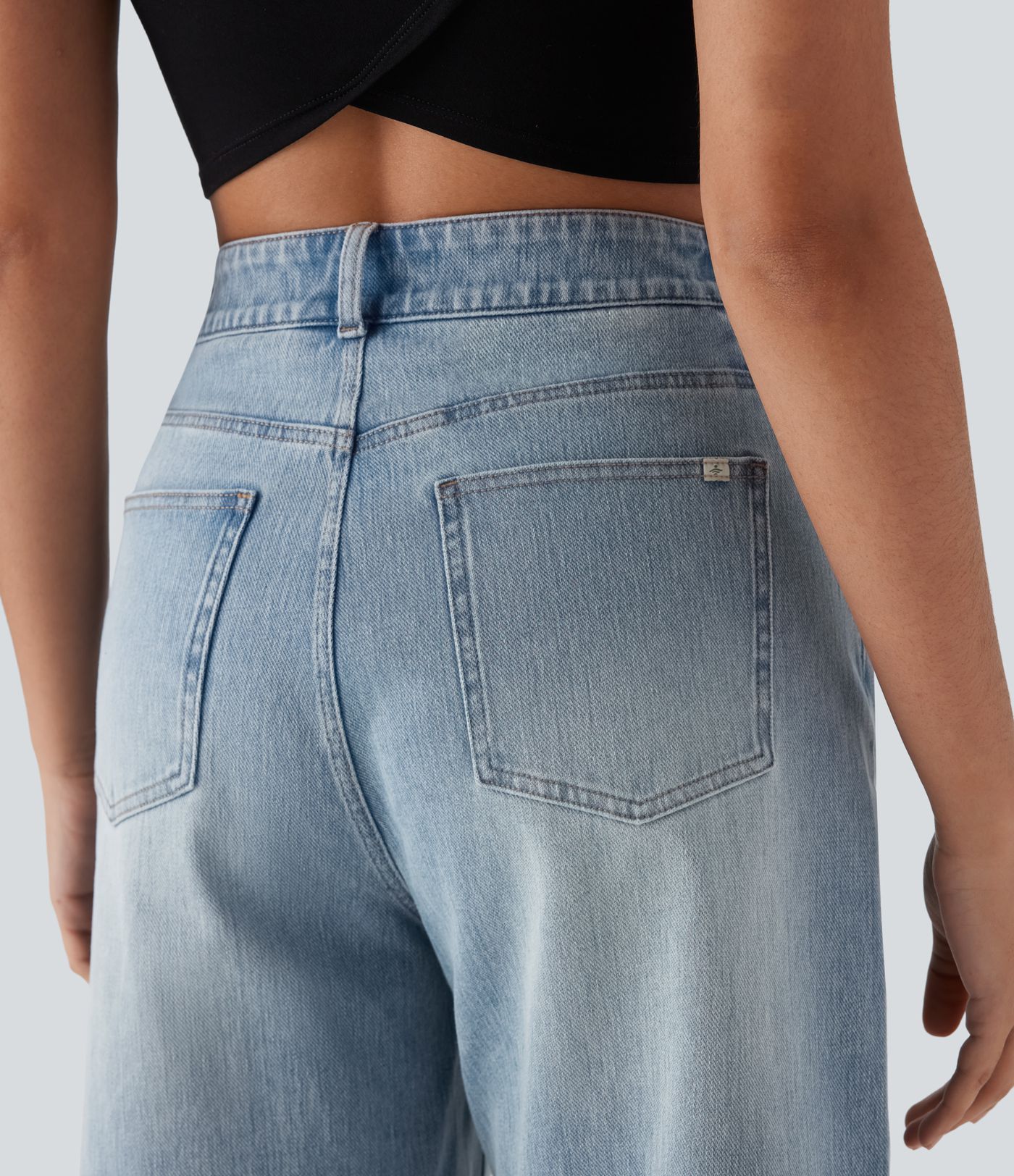 Halara Flex™ High Waisted Pockets Washed Denim Casual Bermuda Shorts