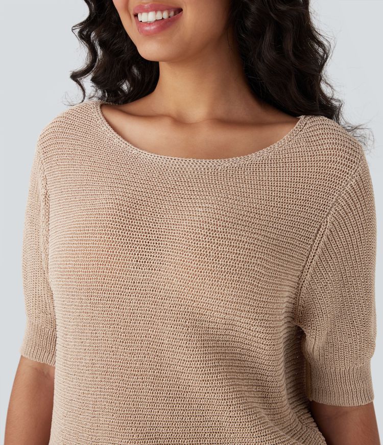 Scoop Neck Half Sleeve Work Sweater