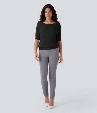 Ausschnitt-Arbeits-Pullover mit halben Ärmeln