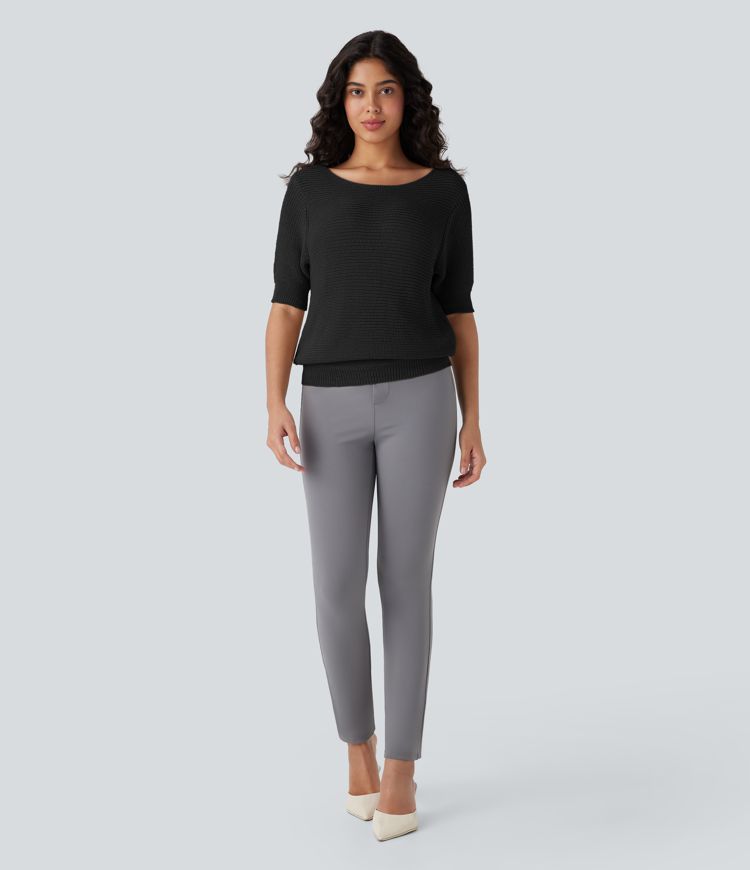 Ausschnitt-Arbeits-Pullover mit halben Ärmeln