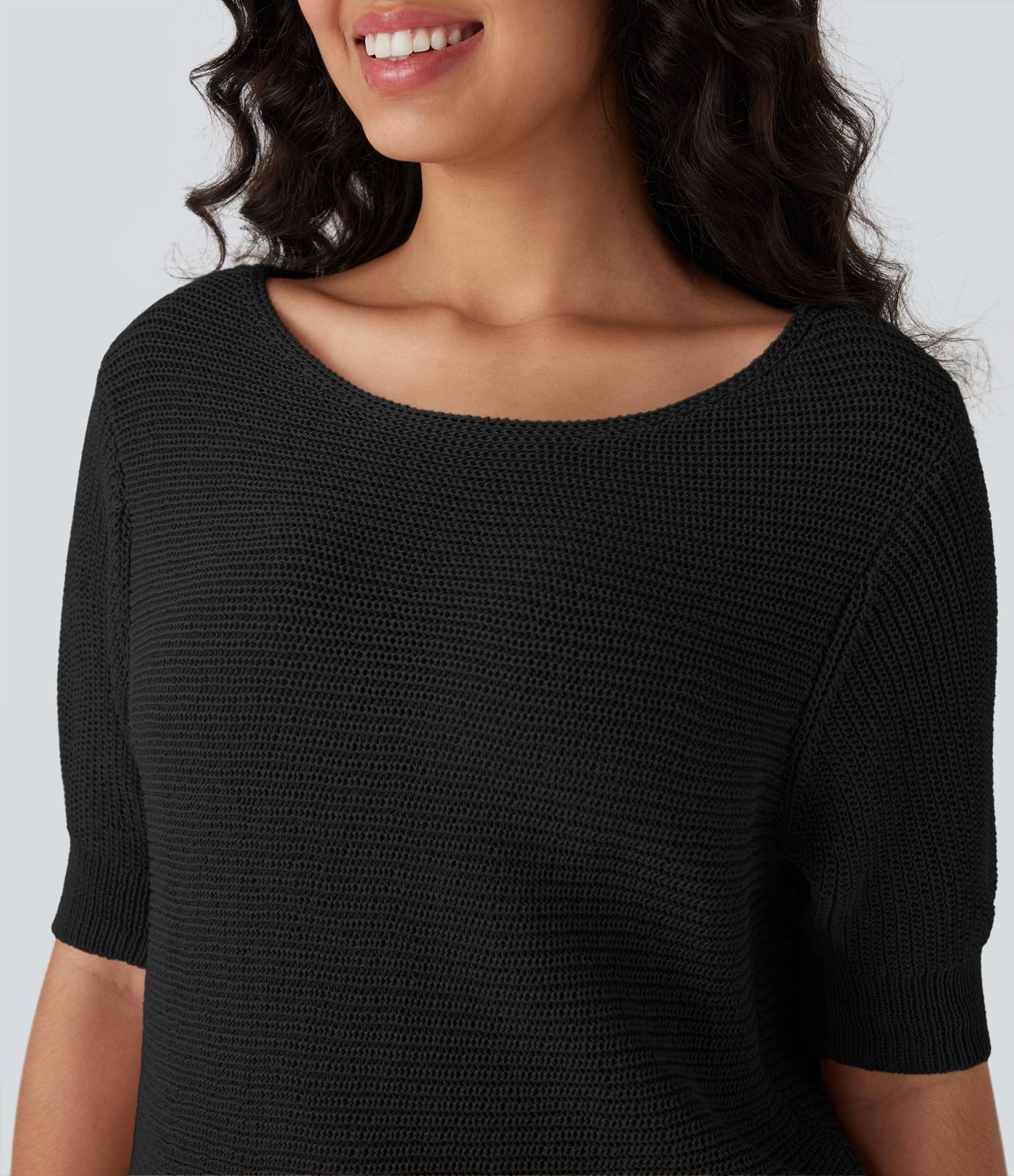 Ausschnitt-Arbeits-Pullover mit halben Ärmeln