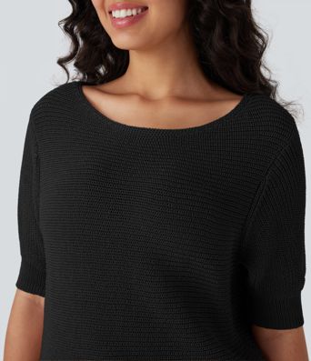 Ausschnitt-Arbeits-Pullover mit halben Ärmeln