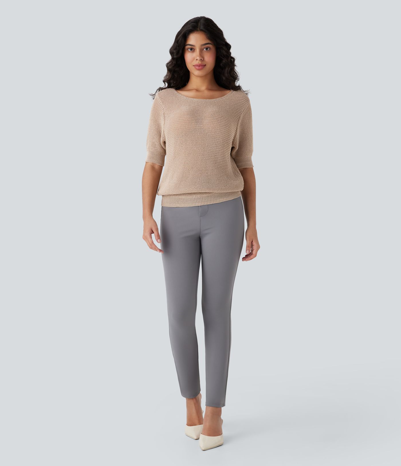 Scoop Neck Half Sleeve Work Sweater