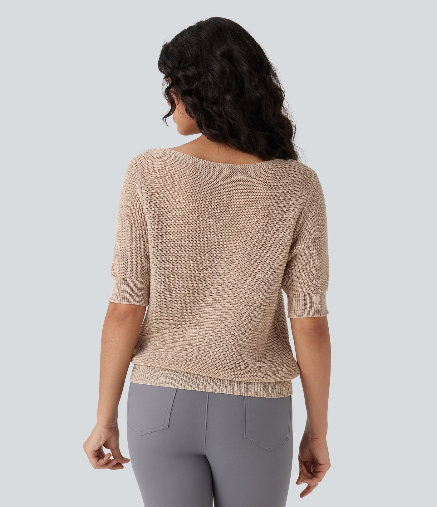 Scoop Neck Half Sleeve Work Sweater