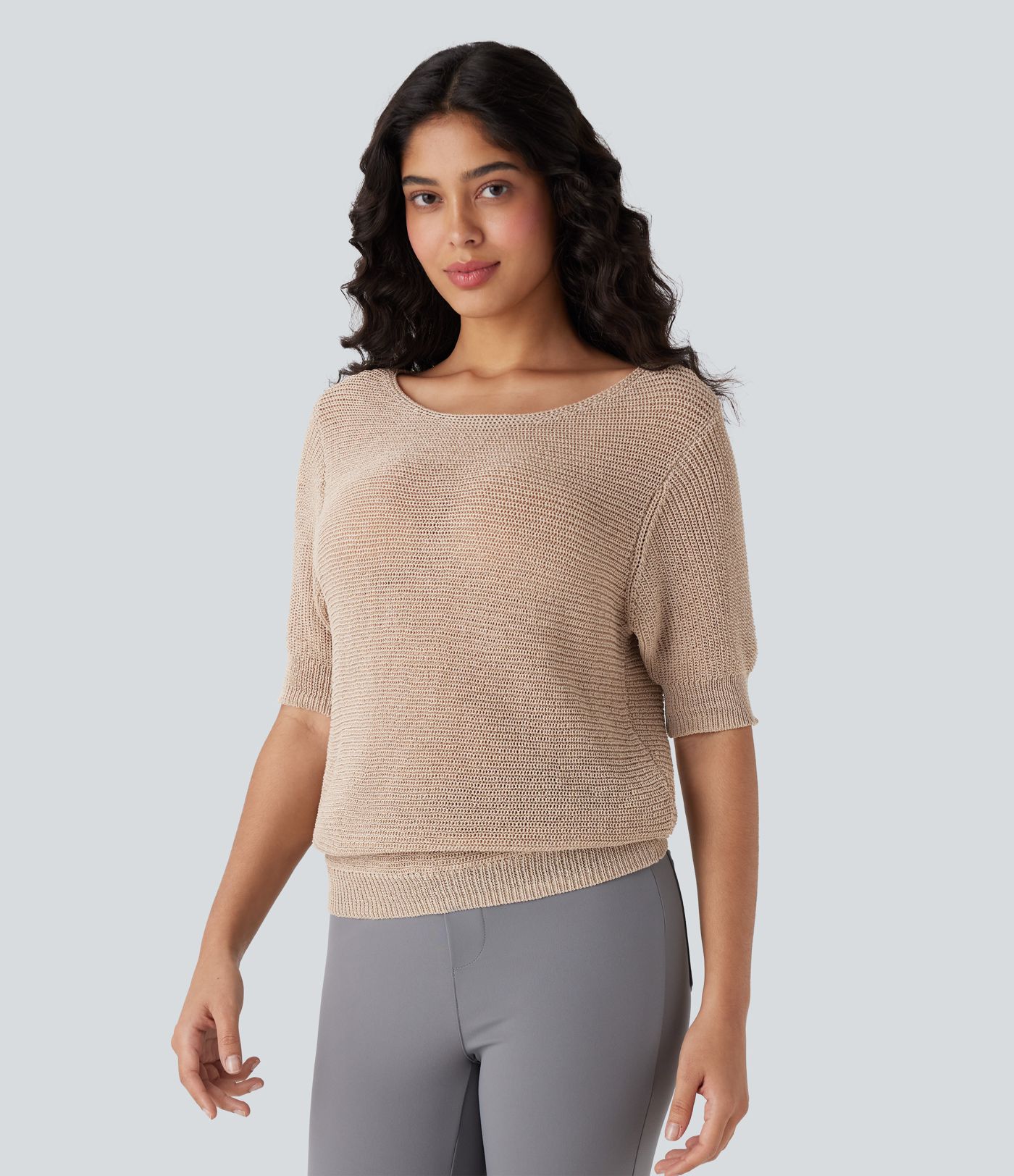 Scoop Neck Half Sleeve Work Sweater