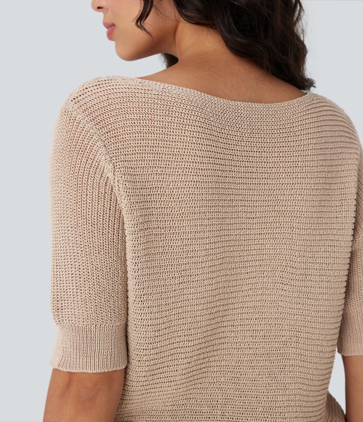 Scoop Neck Half Sleeve Work Sweater