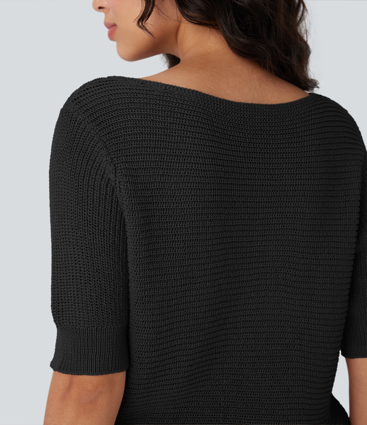 Ausschnitt-Arbeits-Pullover mit halben Ärmeln