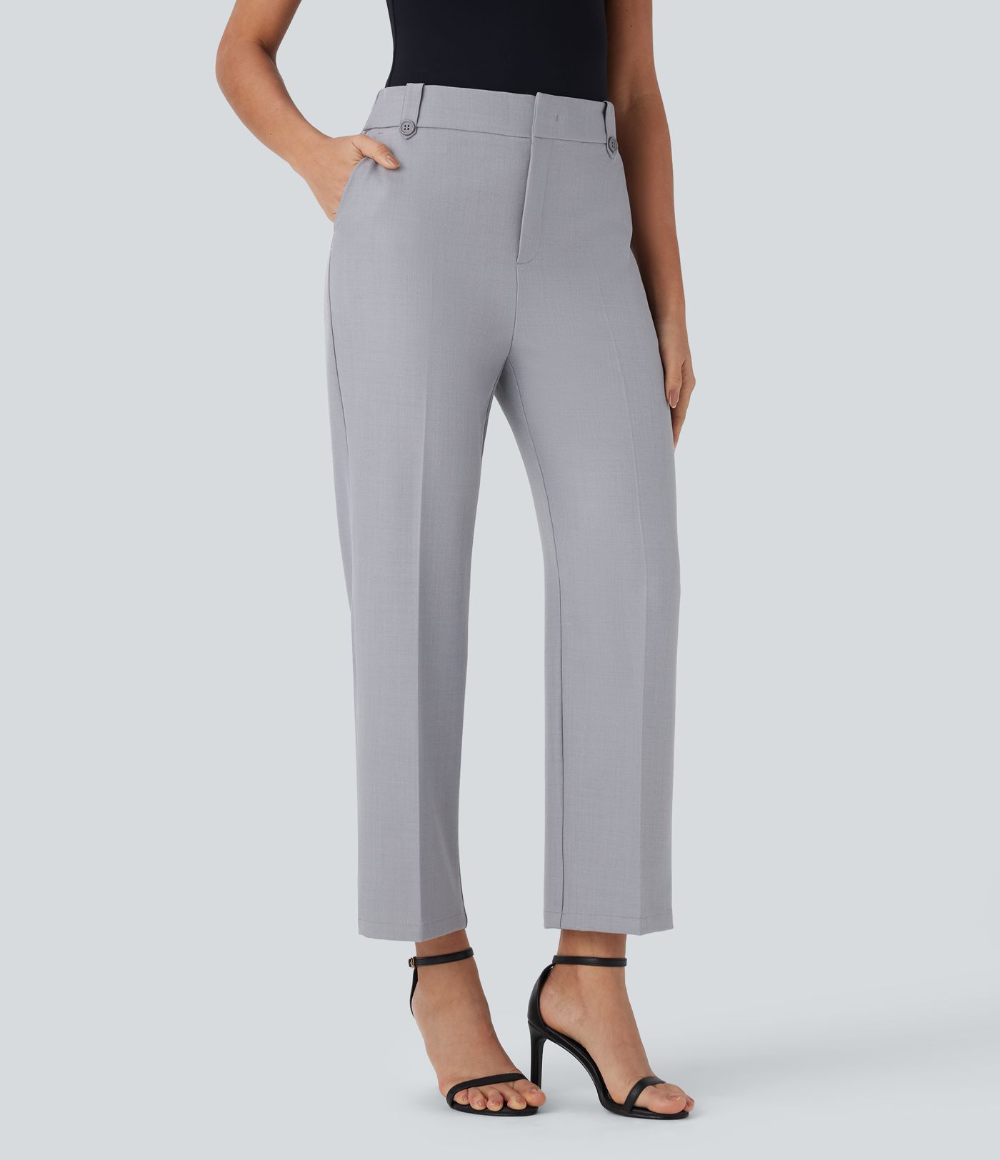 Stoffhose mit mittelhohem Bund, Seitentaschen und geradem Bein in Knöchellänge