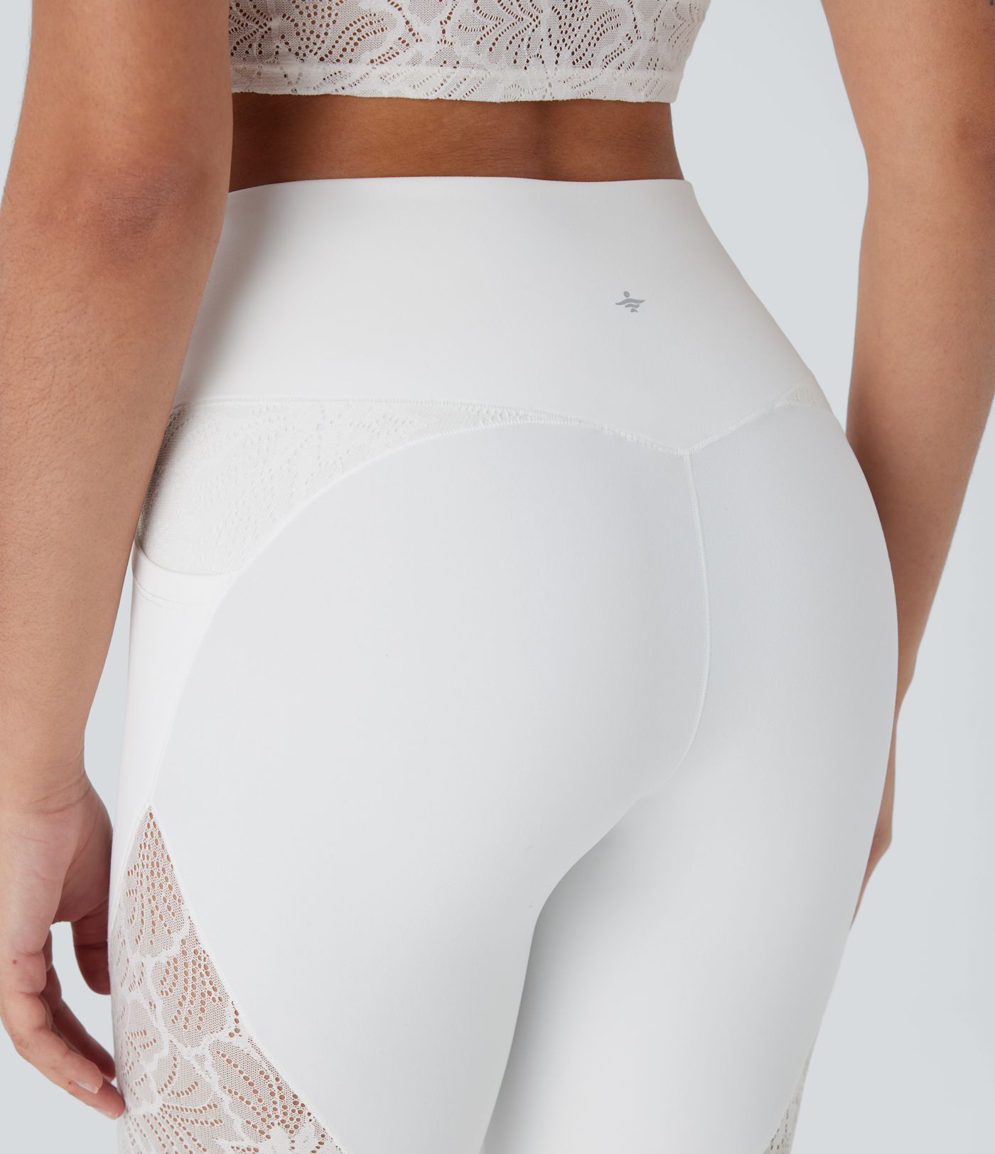 SoftlyZero™ High Waisted Crossover Pocket Contrast Lace 7/8 Yoga Leggings-UPF50+