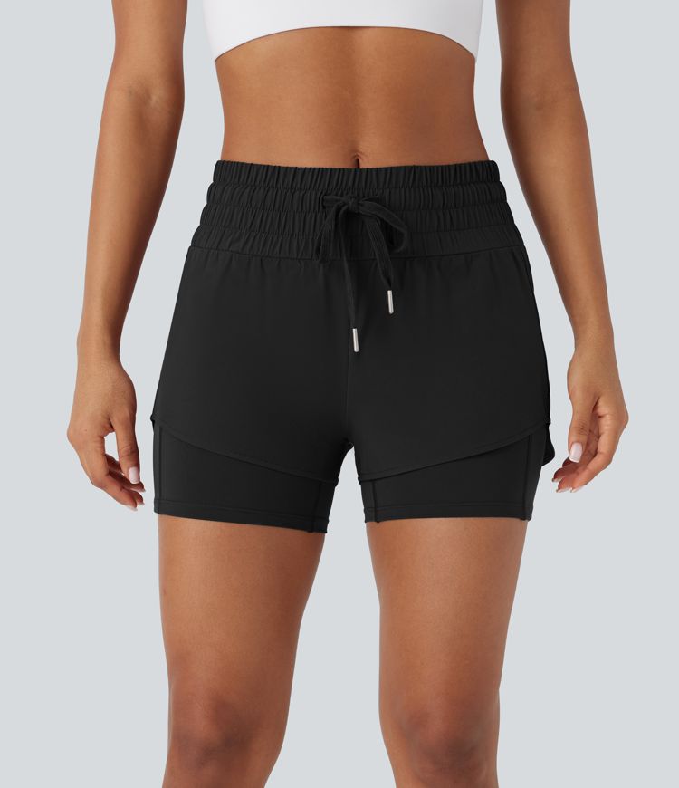 Breezeful™ Mid Rise Drawstring Pockets 2-in-1 Curved Hem Quick Dry Running Shorts