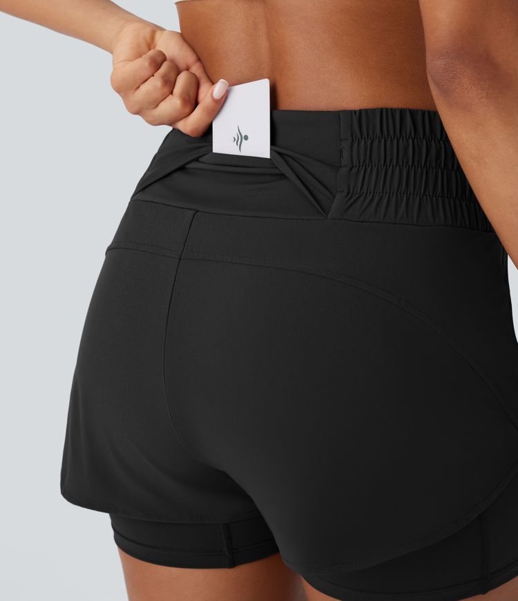 Breezeful™ Mid Rise Drawstring Pockets 2-in-1 Curved Hem Quick Dry Running Shorts