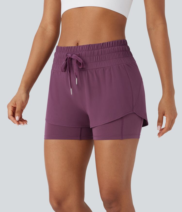 Pantalón corto Breezeful™ correr tiro medio cordón múltiple bolsillo 2 en 1 dobladillo curvo secado rápido