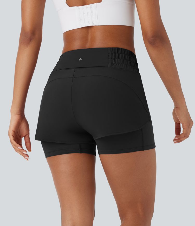 Breezeful™ Mid Rise Drawstring Pockets 2-in-1 Curved Hem Quick Dry Running Shorts