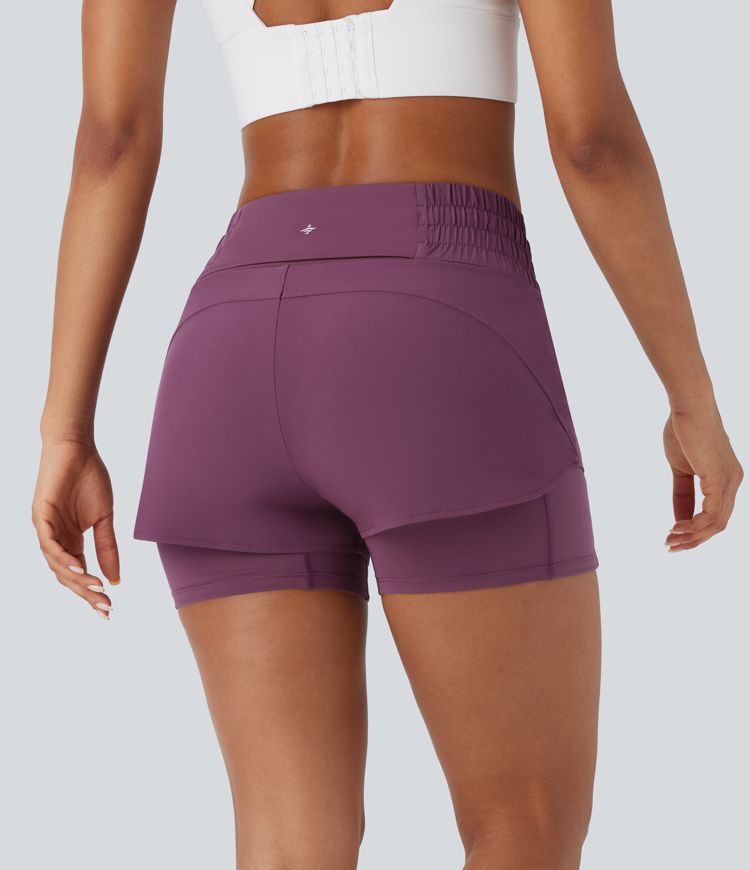 Breezeful™ Mid Rise Drawstring Pockets 2-in-1 Curved Hem Quick Dry Running Shorts