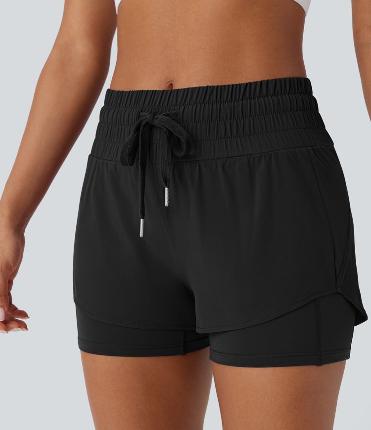 Pantalón corto Breezeful™ correr tiro medio cordón múltiple bolsillo 2 en 1 dobladillo curvo secado rápido