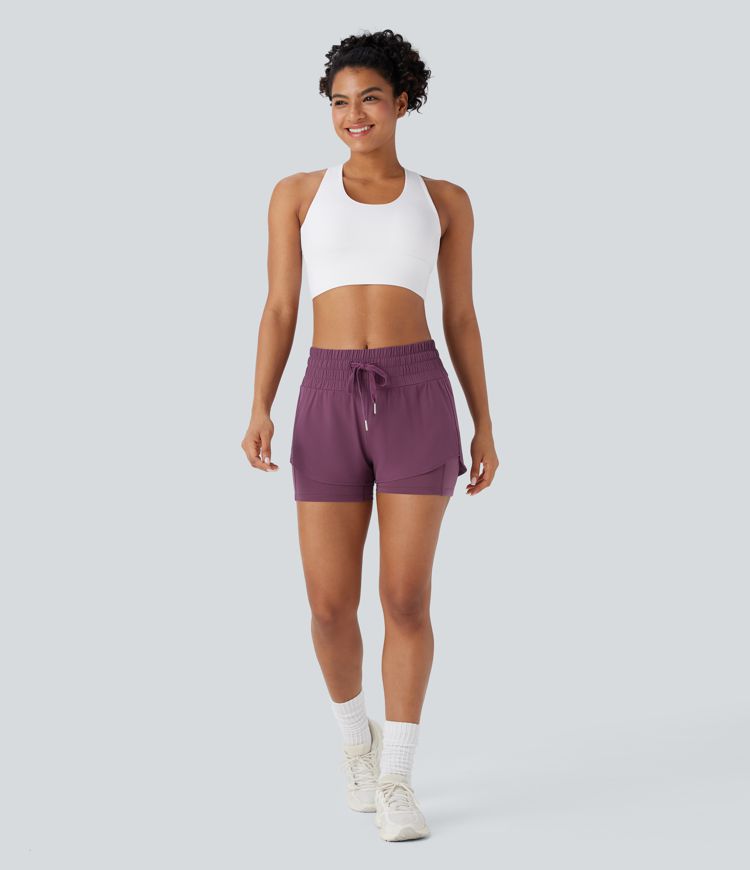 Breezeful™ Mid Rise Drawstring Pockets 2-in-1 Curved Hem Quick Dry Running Shorts