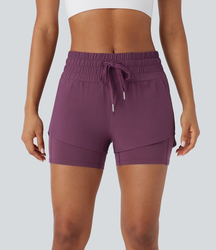 Breezeful™ Mid Rise Drawstring Pockets 2-in-1 Curved Hem Quick Dry Running Shorts