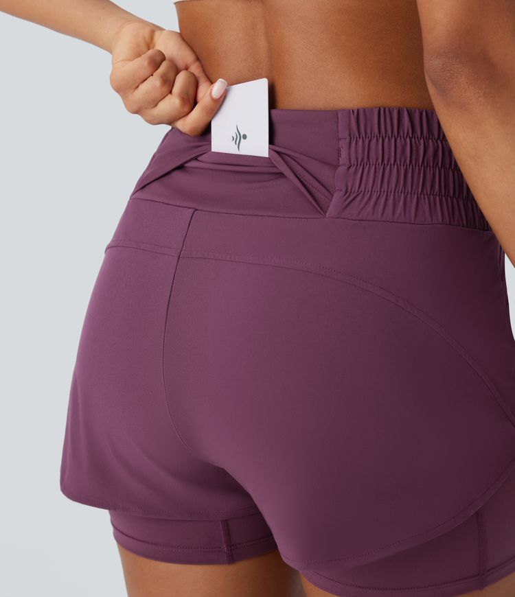 Breezeful™ Mid Rise Drawstring Pockets 2-in-1 Curved Hem Quick Dry Running Shorts