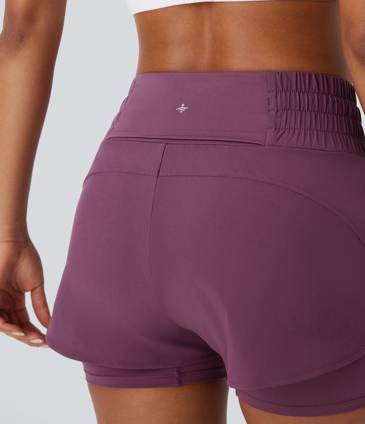 Breezeful™ Mid Rise Drawstring Pockets 2-in-1 Curved Hem Quick Dry Running Shorts