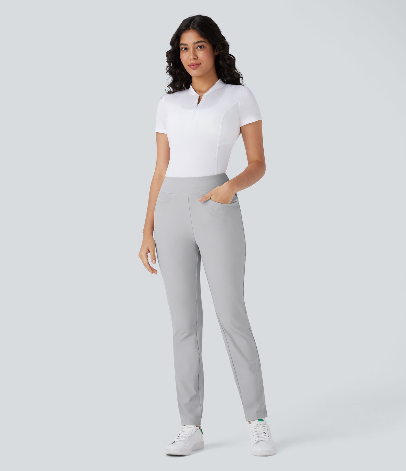 Mid Rise Multiple Pockets Split Tapered Quick Dry Golf Trousers-Golf Tee Pocket-UPF40+