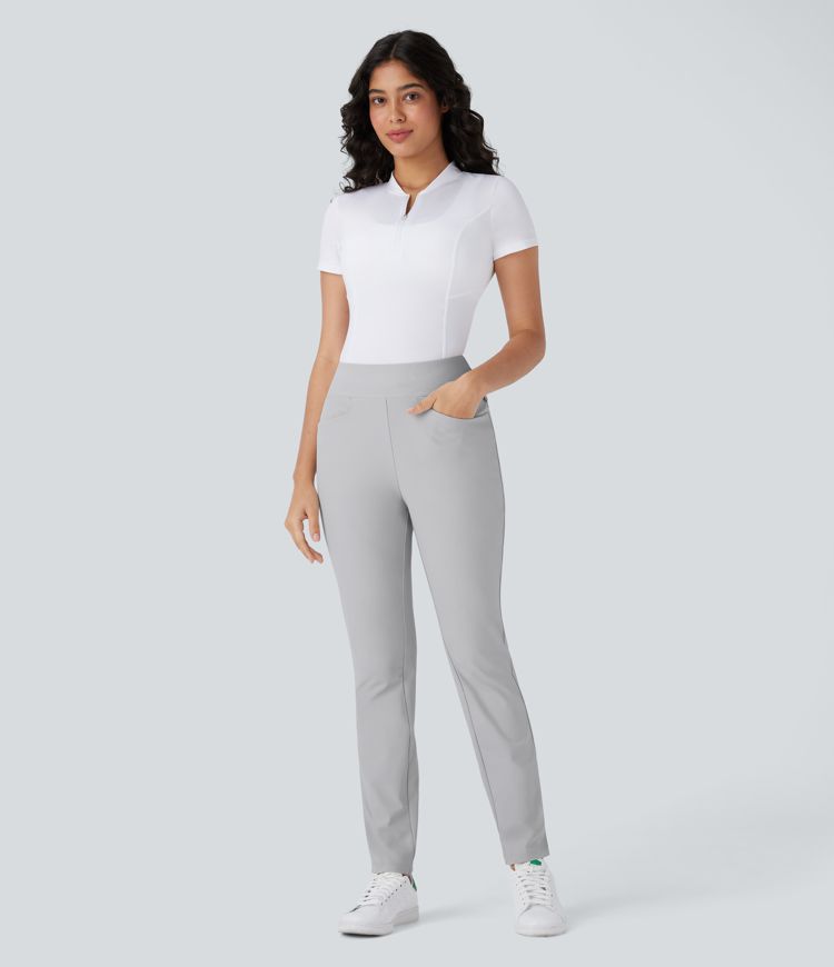 Mid Rise Multiple Pockets Split Tapered Quick Dry Golf Trousers-Golf Tee Pocket-UPF40+