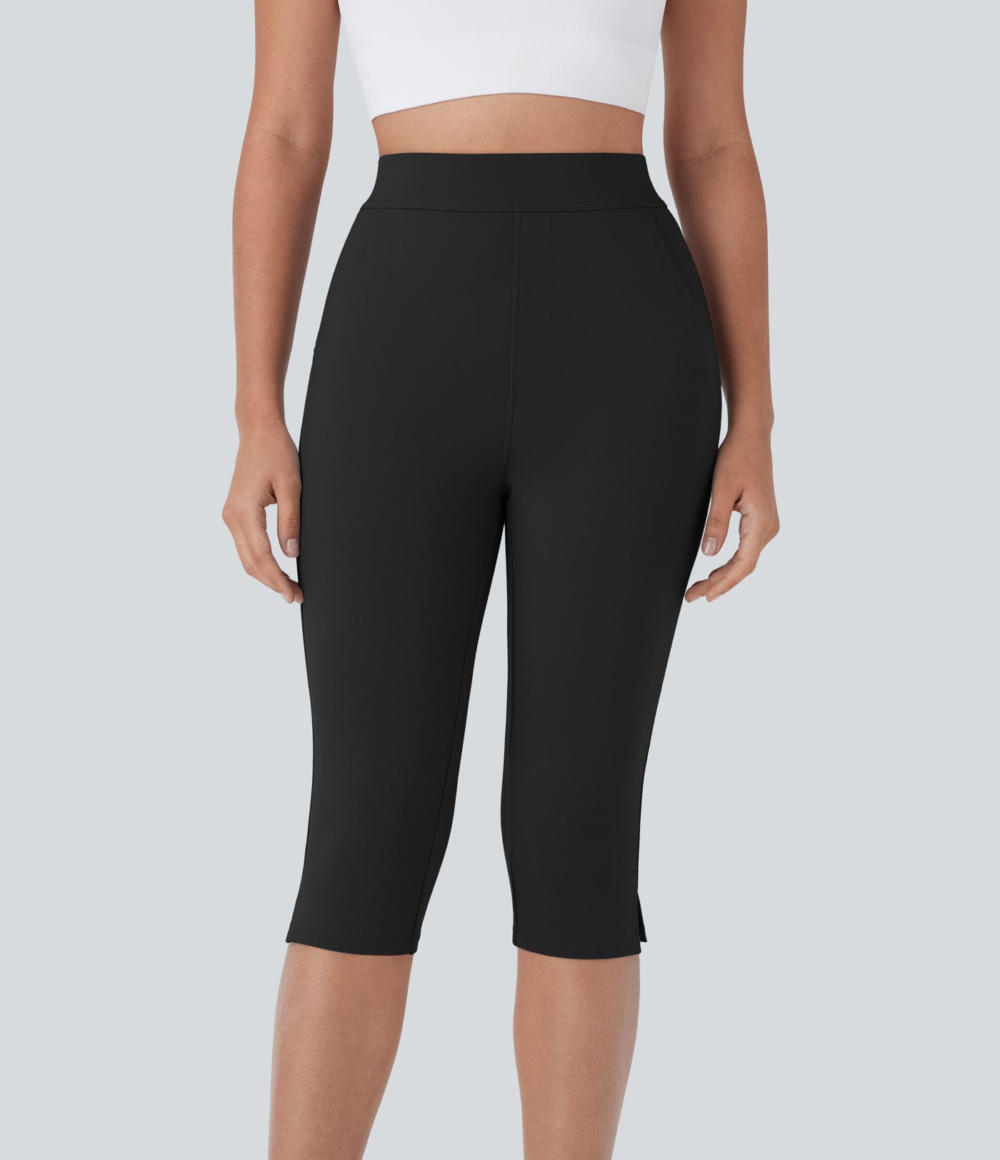 High Waisted Pocket Skinny Casual Pedal Pusher Pants