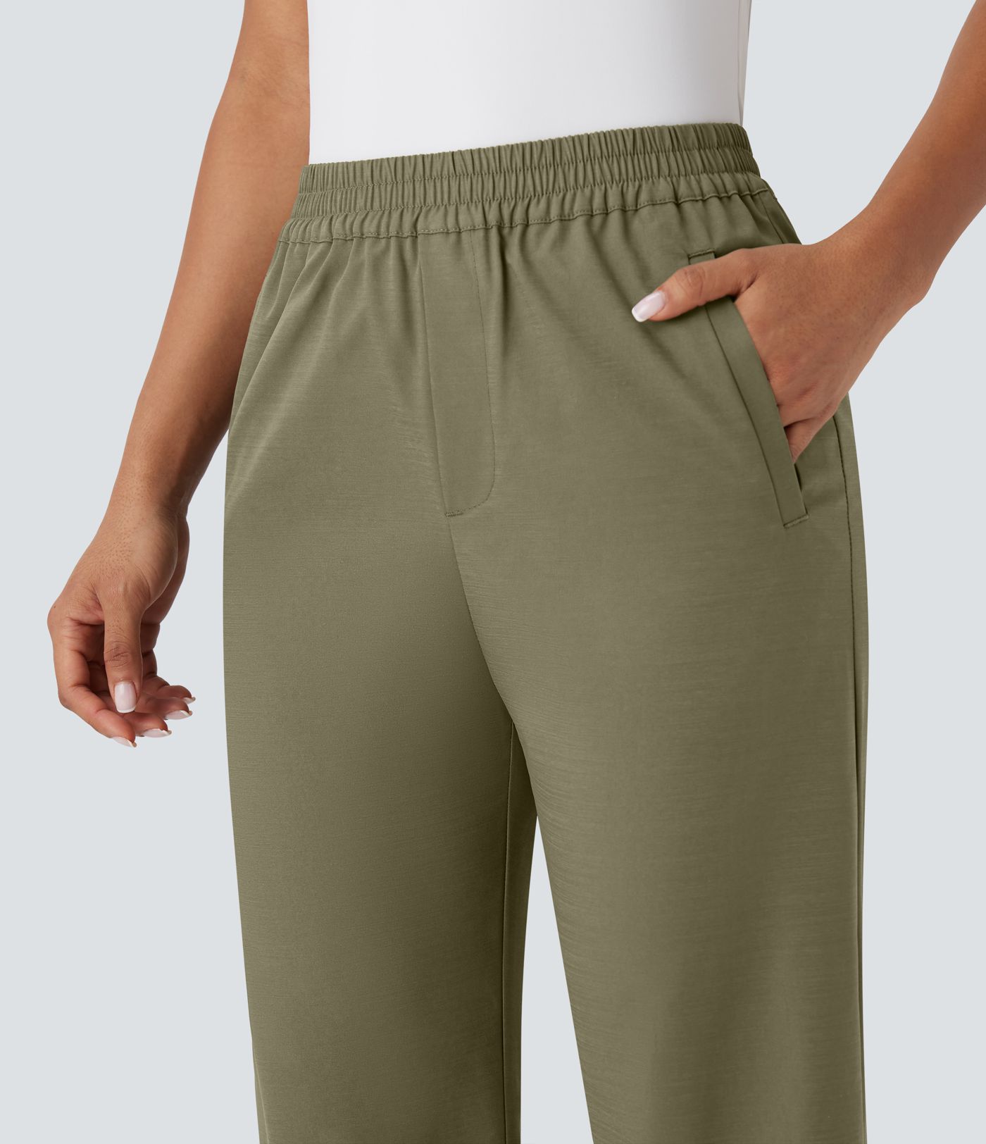 High Waisted Straight Leg Capri Casual Pants with Side Pockets