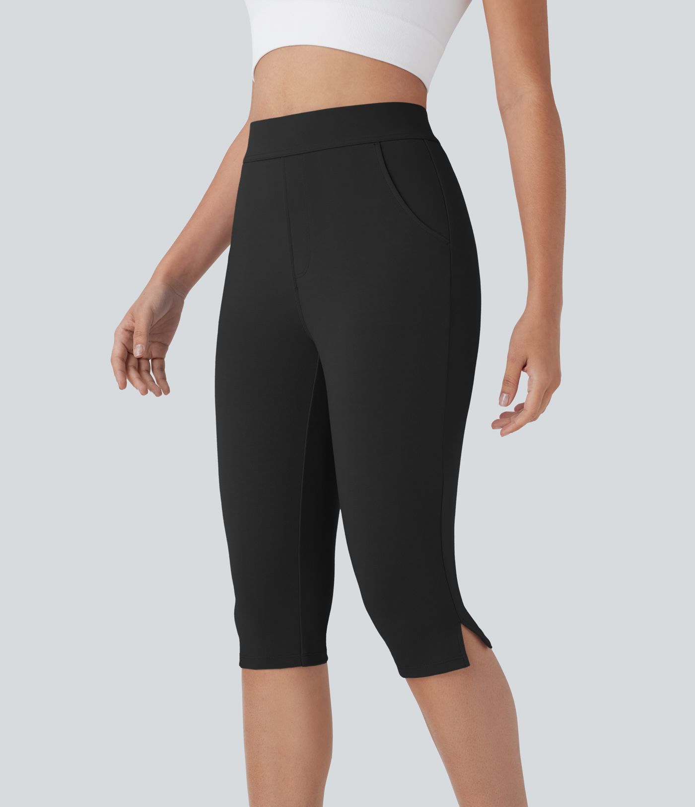 High Waisted Pocket Skinny Casual Pedal Pusher Pants