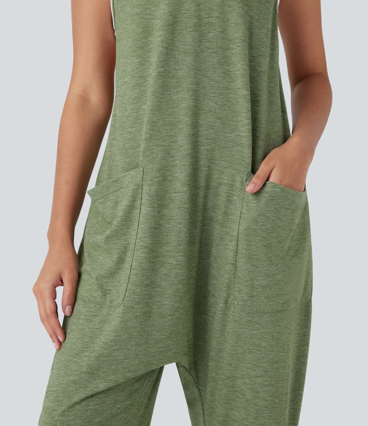 Pockets Casual Harem Tapered Jumpsuit