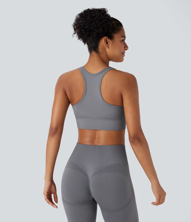 OneForm Seamless Flow Racerback Zipper Cropped Yoga Tank Top