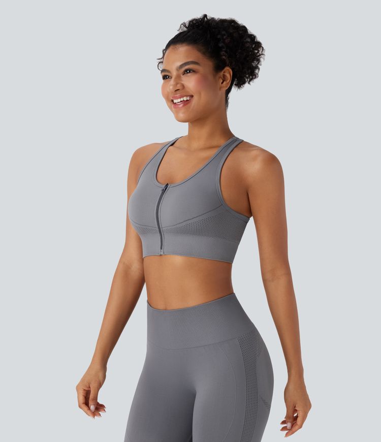 OneForm Seamless Flow Racerback Zipper Cropped Yoga Tank Top
