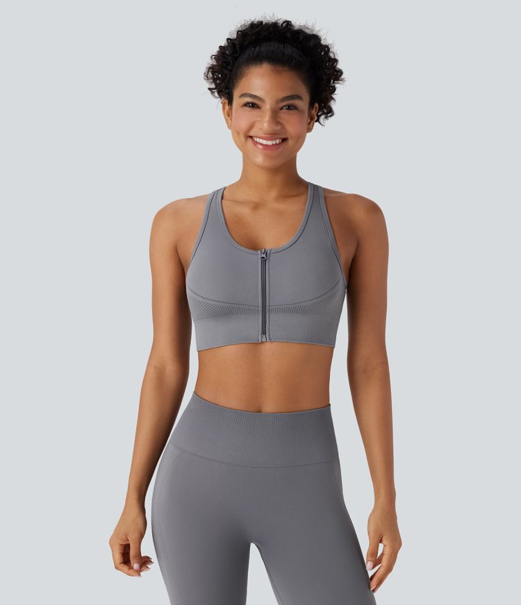 OneForm Seamless Flow Racerback Zipper Cropped Yoga Tank Top