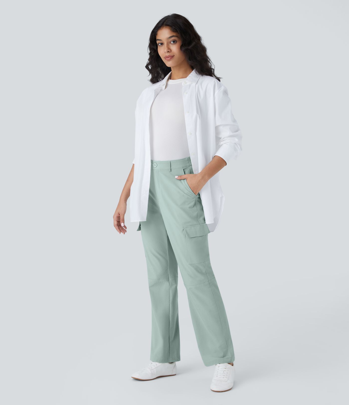 Halara Flex™ Mid Rise Elastic Waistband  Pockets Work Cargo Trousers