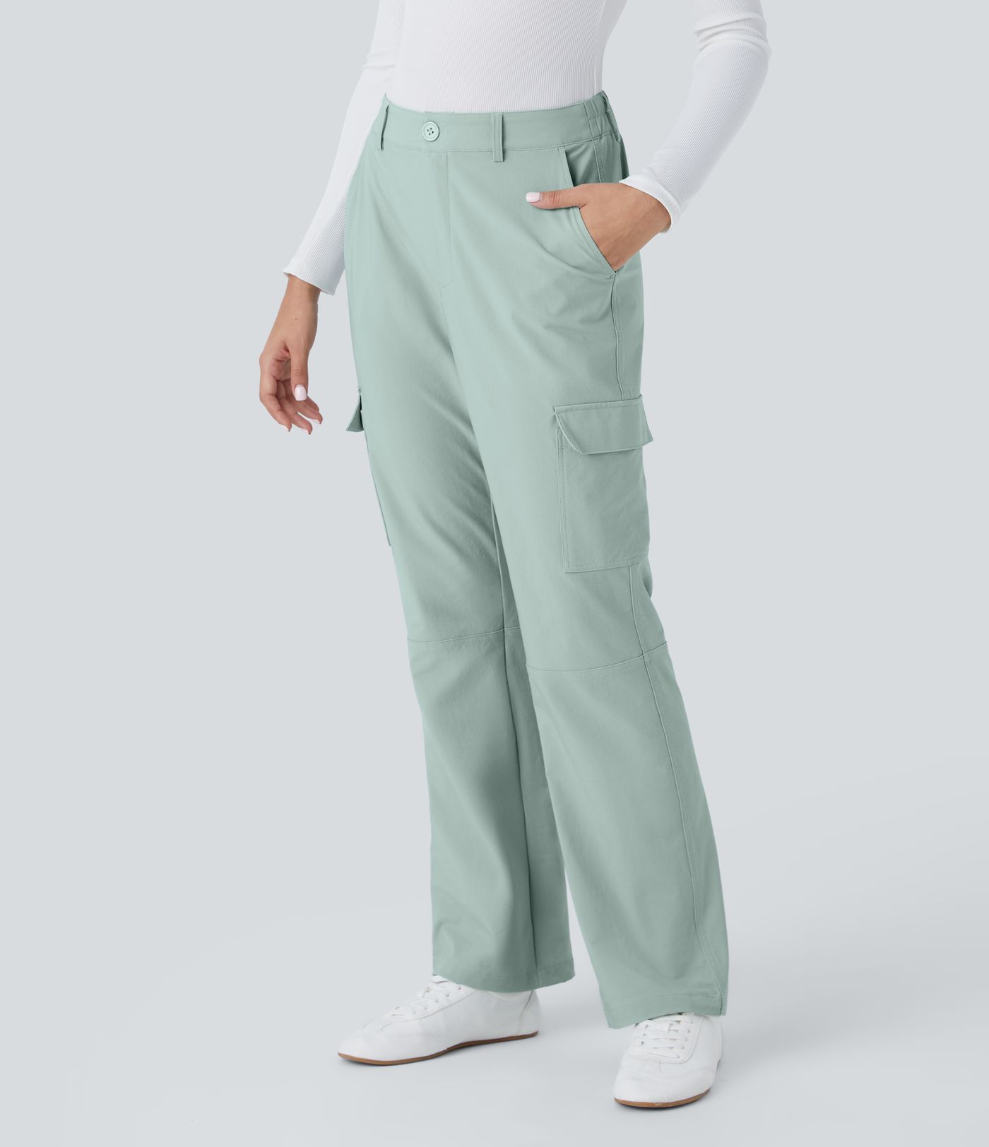 Halara Flex™ Mid Rise Elastic Waistband  Pockets Work Cargo Trousers