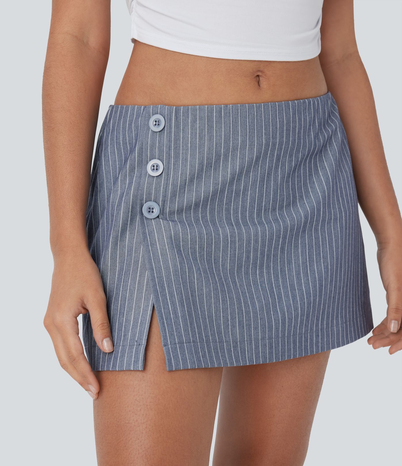 Low Rise Decorative 2-in-1 Stripe Mini Casual Skirt