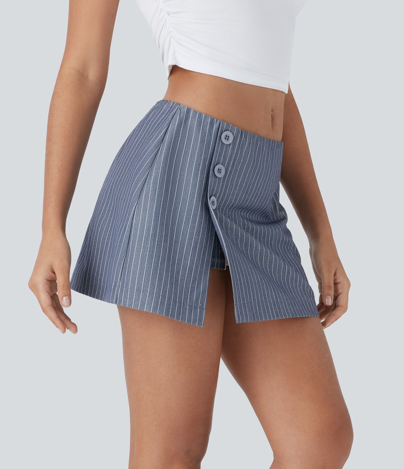 Low Rise Decorative 2-in-1 Stripe Mini Casual Skirt