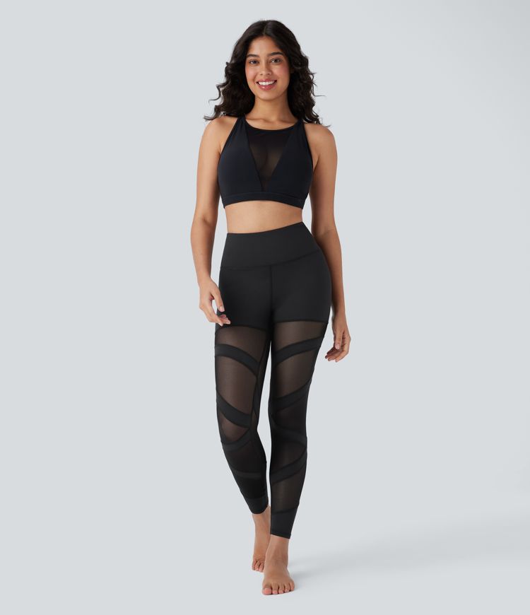 DayStretch High Waisted Contrast Mesh 7/8 Yoga Leggings with Pocket