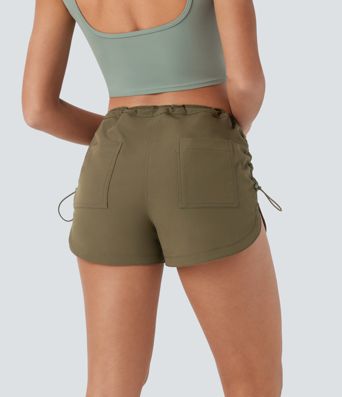 Low Rise Pocket Curved Hem Casual Shorts