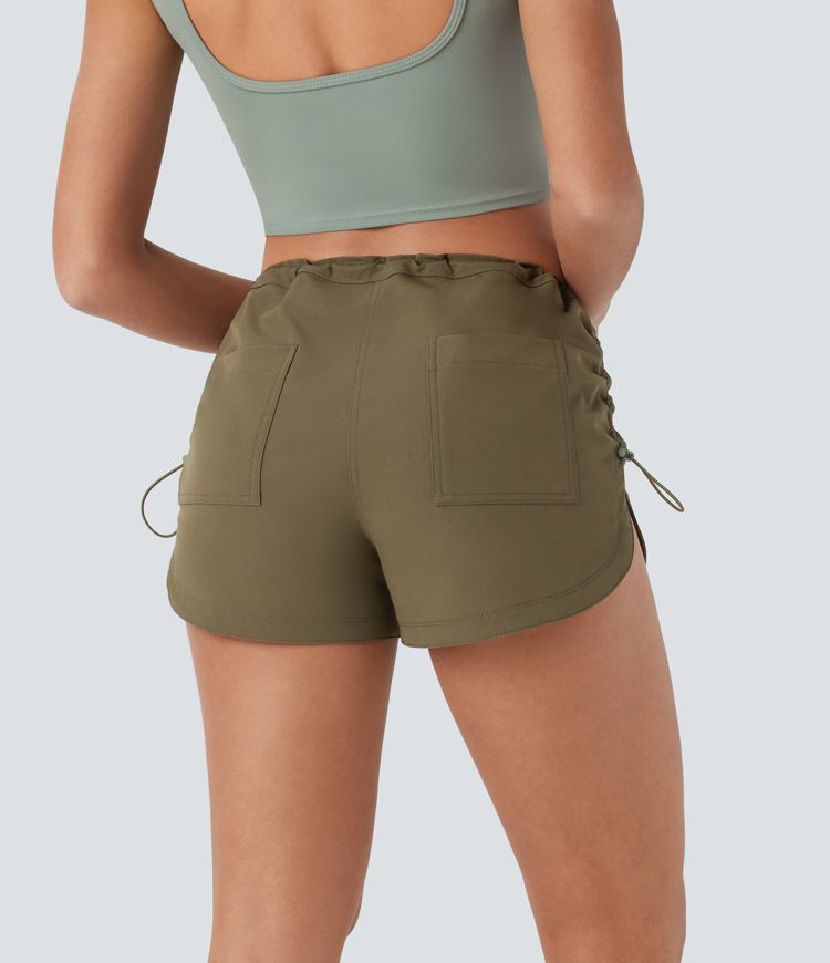 Low Rise Pocket Curved Hem Casual Shorts