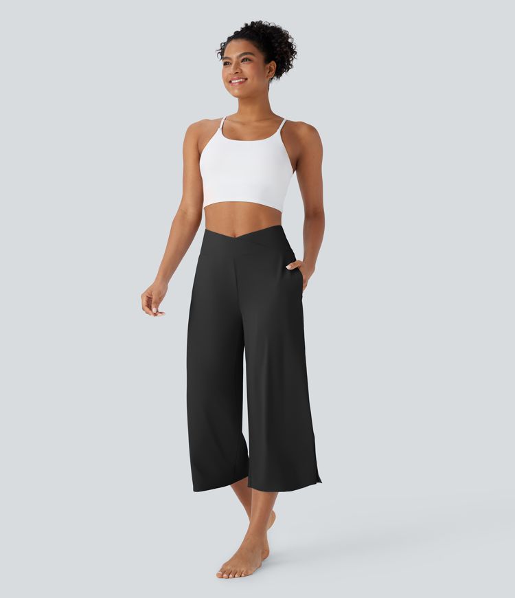 Pantalon Capri de Yoga à Taille Haute avec Poches, Toucher Frais et Protection UV UPF50+