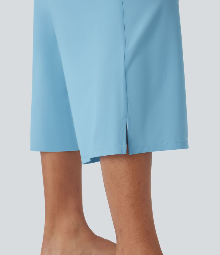 Pantalon corsaire de yoga croisé taille haute multiples poches avec fentes toucher frais - UPF50+