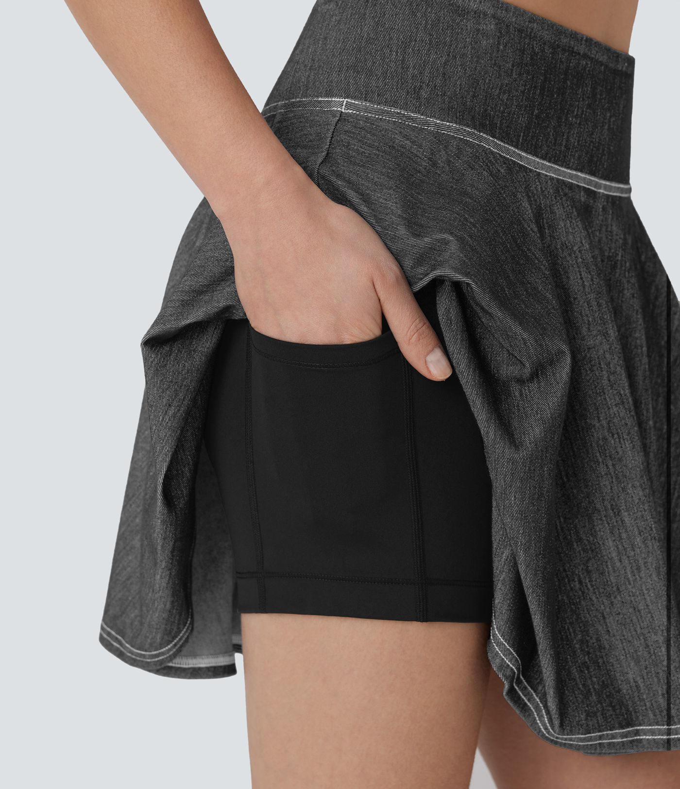 Halara Flex™ High Waisted 2-in-1 Cool Touch Washed Stretchy Knit Denim Mini Tennis Skirt with Pockets