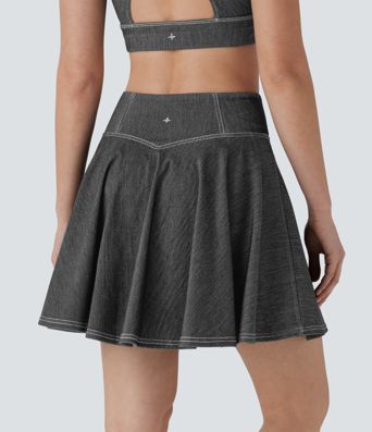 Halara Flex™ High Waisted 2-in-1 Cool Touch Washed Stretchy Knit Denim Mini Tennis Skirt with Pockets